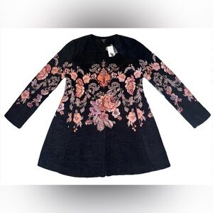 Susan Graver Artisan Black Floral Tapestry Bead Embellished Jacket NEW